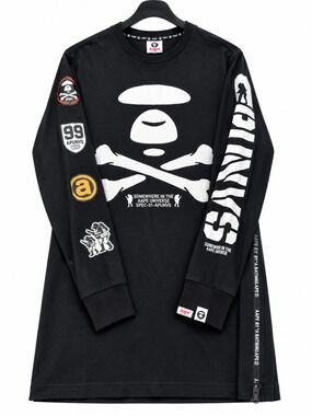 AAPE By A Bathing Ape Universe Long Sleeve Graphic Tee Shirt Dress Black Size S